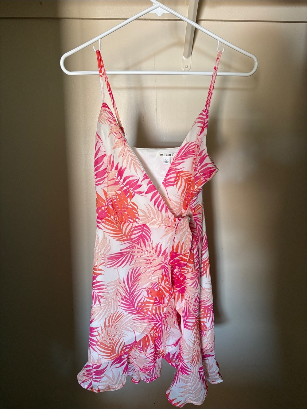 miami Pink & Coral Tropical Wrap Summer Mini Dress